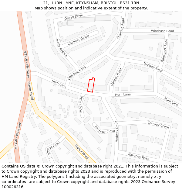 21, HURN LANE, KEYNSHAM, BRISTOL, BS31 1RN: Location map and indicative extent of plot