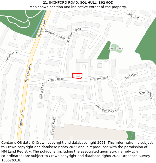 21, INCHFORD ROAD, SOLIHULL, B92 9QD: Location map and indicative extent of plot