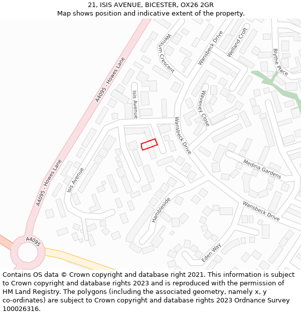 21, ISIS AVENUE, BICESTER, OX26 2GR: Location map and indicative extent of plot