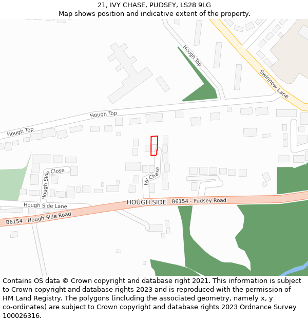 21, IVY CHASE, PUDSEY, LS28 9LG: Location map and indicative extent of plot