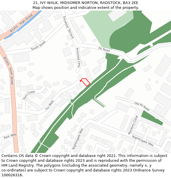 21, IVY WALK, MIDSOMER NORTON, RADSTOCK, BA3 2EE: Location map and indicative extent of plot