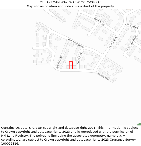 21, JAKEMAN WAY, WARWICK, CV34 7AF: Location map and indicative extent of plot