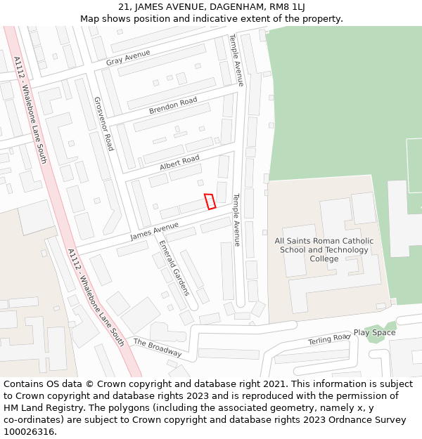 21, JAMES AVENUE, DAGENHAM, RM8 1LJ: Location map and indicative extent of plot
