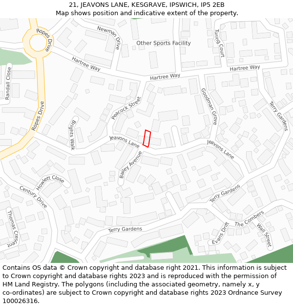 21, JEAVONS LANE, KESGRAVE, IPSWICH, IP5 2EB: Location map and indicative extent of plot