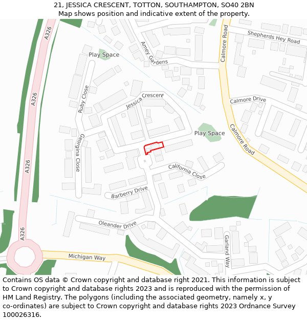 21, JESSICA CRESCENT, TOTTON, SOUTHAMPTON, SO40 2BN: Location map and indicative extent of plot