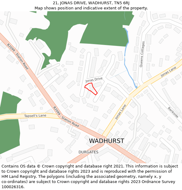 21, JONAS DRIVE, WADHURST, TN5 6RJ: Location map and indicative extent of plot