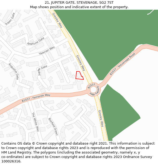 21, JUPITER GATE, STEVENAGE, SG2 7ST: Location map and indicative extent of plot