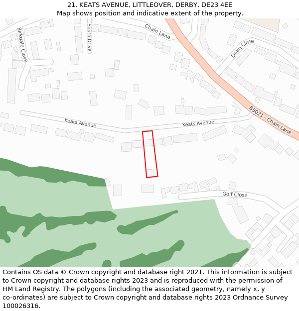 21, KEATS AVENUE, LITTLEOVER, DERBY, DE23 4EE: Location map and indicative extent of plot