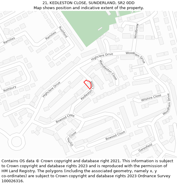 21, KEDLESTON CLOSE, SUNDERLAND, SR2 0DD: Location map and indicative extent of plot