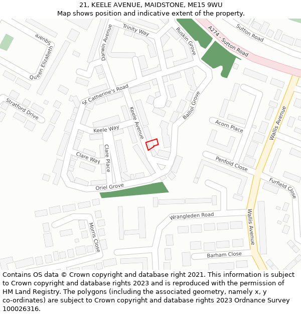 21, KEELE AVENUE, MAIDSTONE, ME15 9WU: Location map and indicative extent of plot