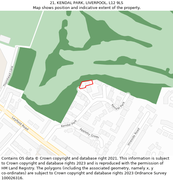 21, KENDAL PARK, LIVERPOOL, L12 9LS: Location map and indicative extent of plot