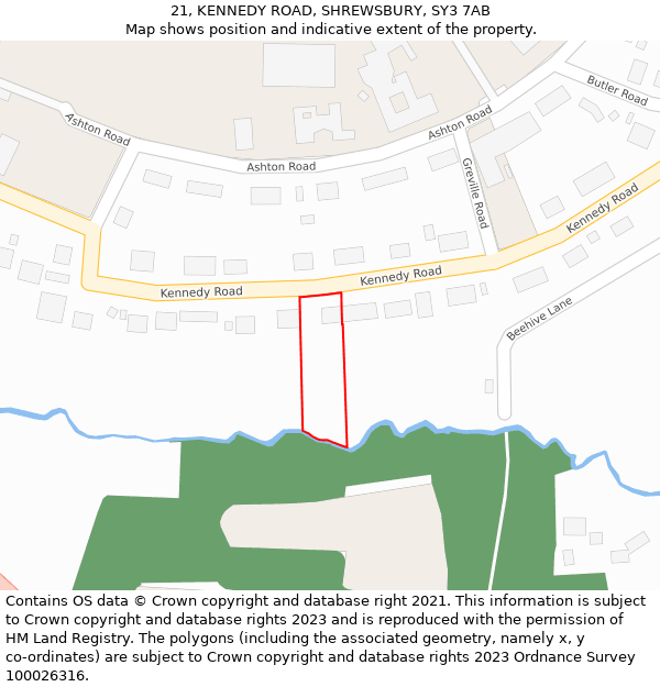 21, KENNEDY ROAD, SHREWSBURY, SY3 7AB: Location map and indicative extent of plot