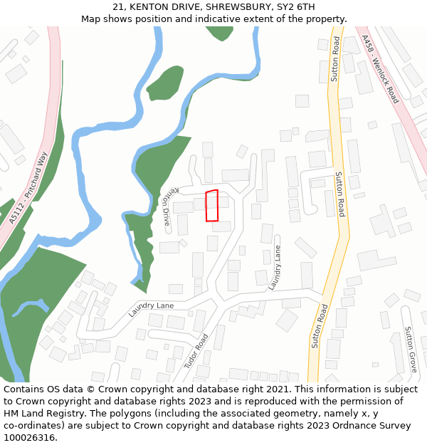 21, KENTON DRIVE, SHREWSBURY, SY2 6TH: Location map and indicative extent of plot