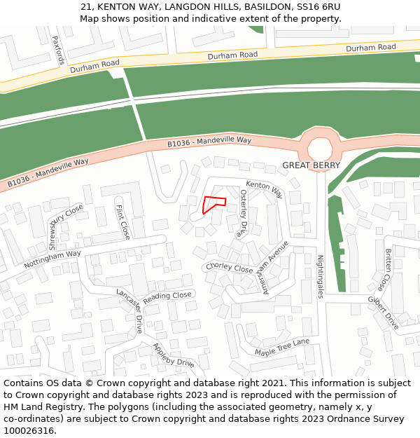 21, KENTON WAY, LANGDON HILLS, BASILDON, SS16 6RU: Location map and indicative extent of plot