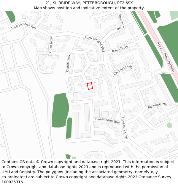21, KILBRIDE WAY, PETERBOROUGH, PE2 6SX: Location map and indicative extent of plot