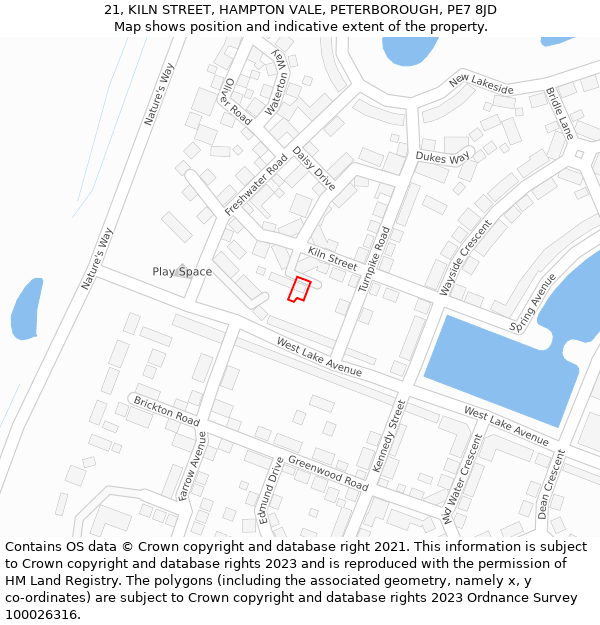 21, KILN STREET, HAMPTON VALE, PETERBOROUGH, PE7 8JD: Location map and indicative extent of plot