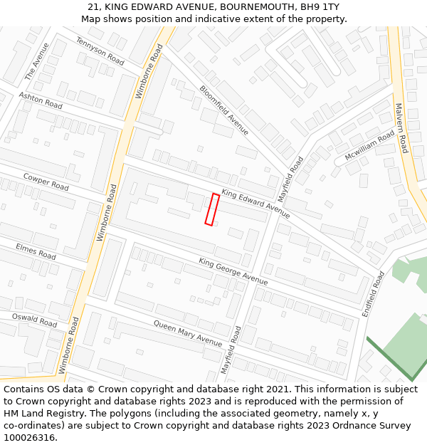 21, KING EDWARD AVENUE, BOURNEMOUTH, BH9 1TY: Location map and indicative extent of plot