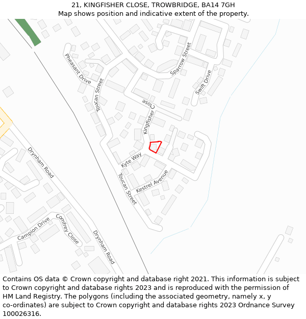 21, KINGFISHER CLOSE, TROWBRIDGE, BA14 7GH: Location map and indicative extent of plot