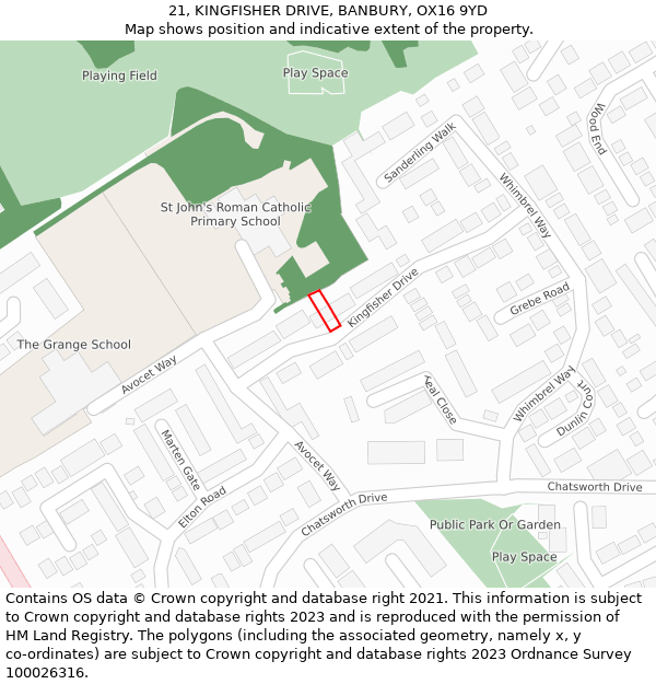 21, KINGFISHER DRIVE, BANBURY, OX16 9YD: Location map and indicative extent of plot
