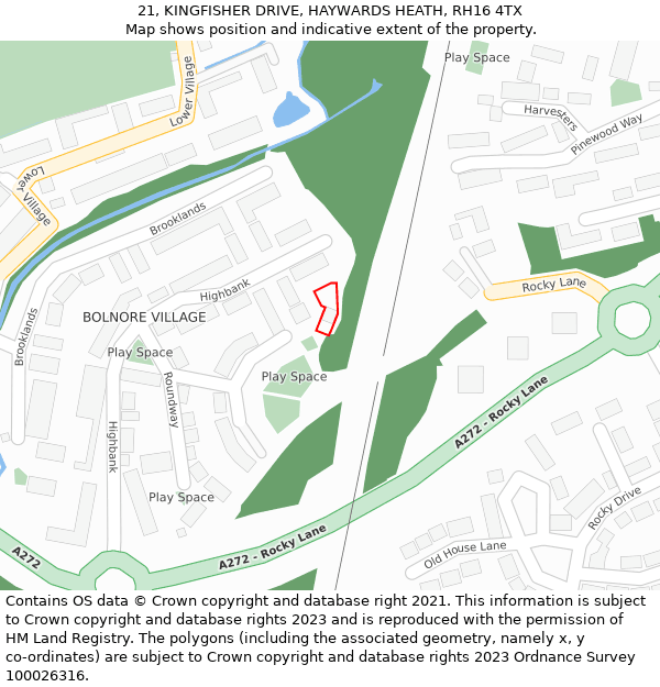 21, KINGFISHER DRIVE, HAYWARDS HEATH, RH16 4TX: Location map and indicative extent of plot