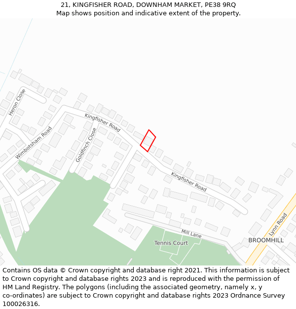 21, KINGFISHER ROAD, DOWNHAM MARKET, PE38 9RQ: Location map and indicative extent of plot