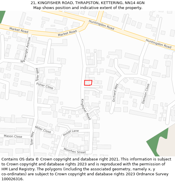 21, KINGFISHER ROAD, THRAPSTON, KETTERING, NN14 4GN: Location map and indicative extent of plot