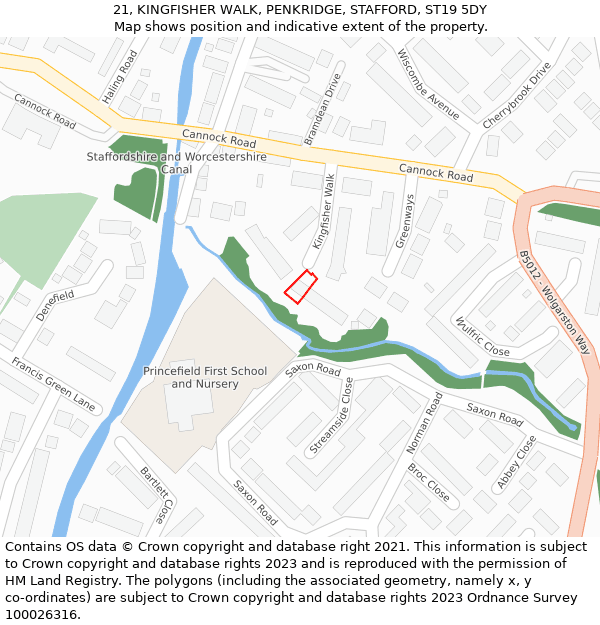 21, KINGFISHER WALK, PENKRIDGE, STAFFORD, ST19 5DY: Location map and indicative extent of plot