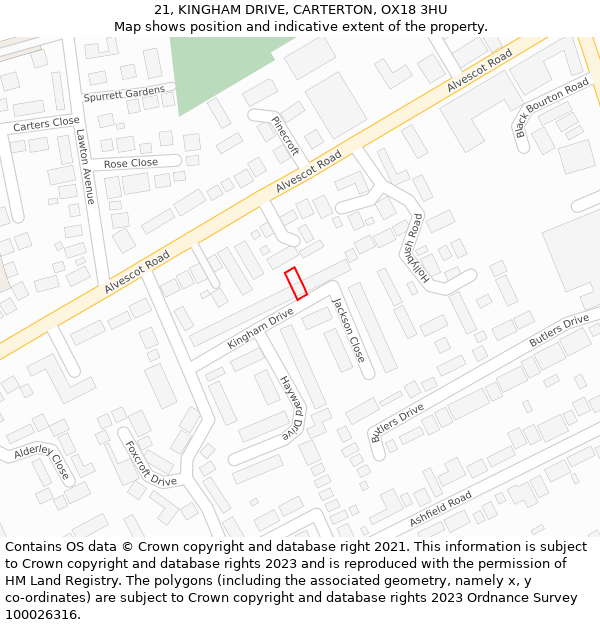 21, KINGHAM DRIVE, CARTERTON, OX18 3HU: Location map and indicative extent of plot