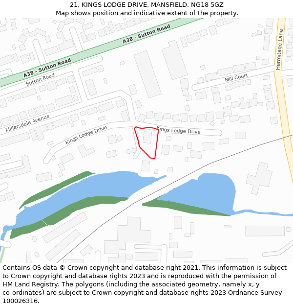 21, KINGS LODGE DRIVE, MANSFIELD, NG18 5GZ: Location map and indicative extent of plot