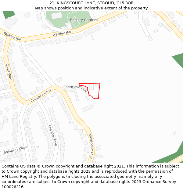 21, KINGSCOURT LANE, STROUD, GL5 3QR: Location map and indicative extent of plot