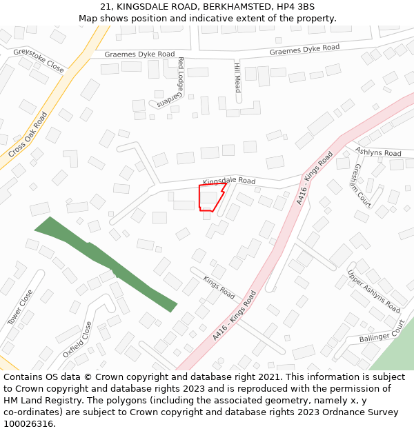 21, KINGSDALE ROAD, BERKHAMSTED, HP4 3BS: Location map and indicative extent of plot