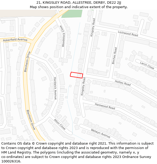 21, KINGSLEY ROAD, ALLESTREE, DERBY, DE22 2JJ: Location map and indicative extent of plot
