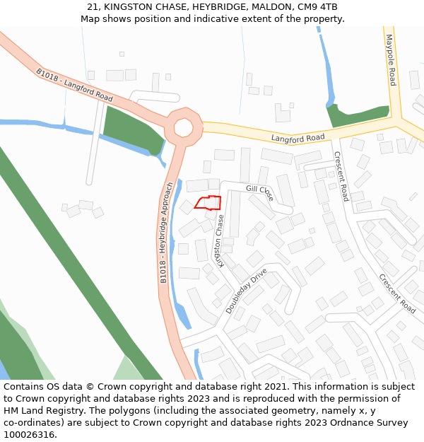 21, KINGSTON CHASE, HEYBRIDGE, MALDON, CM9 4TB: Location map and indicative extent of plot