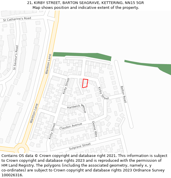 21, KIRBY STREET, BARTON SEAGRAVE, KETTERING, NN15 5GR: Location map and indicative extent of plot
