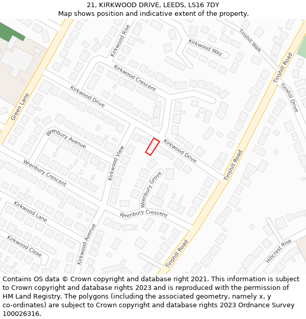 21, KIRKWOOD DRIVE, LEEDS, LS16 7DY: Location map and indicative extent of plot
