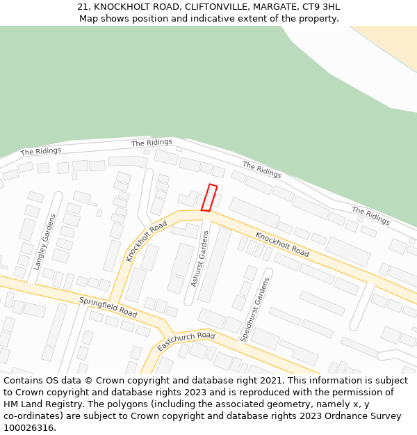 21, KNOCKHOLT ROAD, CLIFTONVILLE, MARGATE, CT9 3HL: Location map and indicative extent of plot