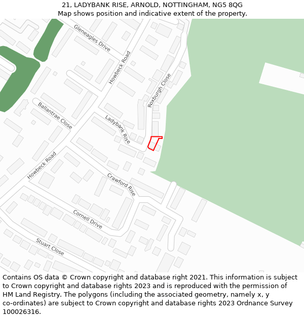 21, LADYBANK RISE, ARNOLD, NOTTINGHAM, NG5 8QG: Location map and indicative extent of plot