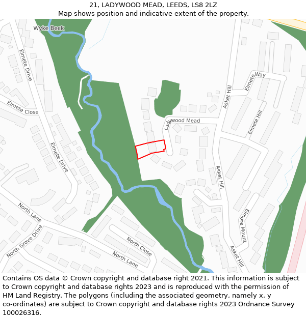 21, LADYWOOD MEAD, LEEDS, LS8 2LZ: Location map and indicative extent of plot