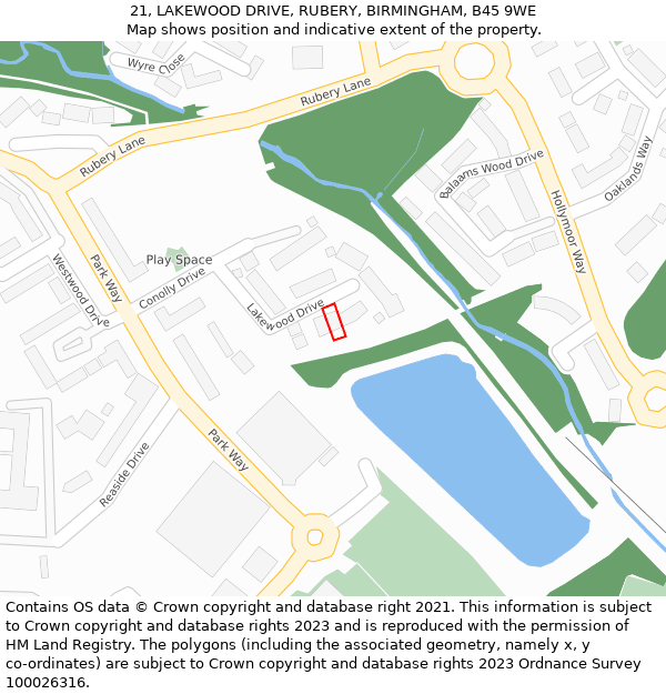 21, LAKEWOOD DRIVE, RUBERY, BIRMINGHAM, B45 9WE: Location map and indicative extent of plot