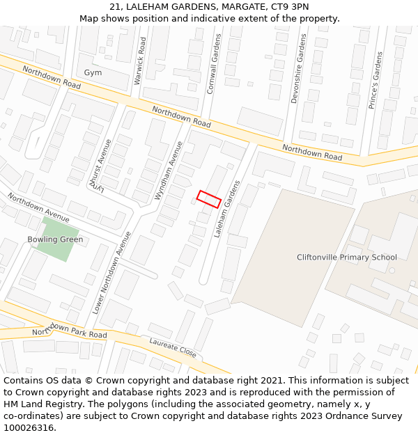 21, LALEHAM GARDENS, MARGATE, CT9 3PN: Location map and indicative extent of plot