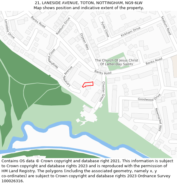 21, LANESIDE AVENUE, TOTON, NOTTINGHAM, NG9 6LW: Location map and indicative extent of plot