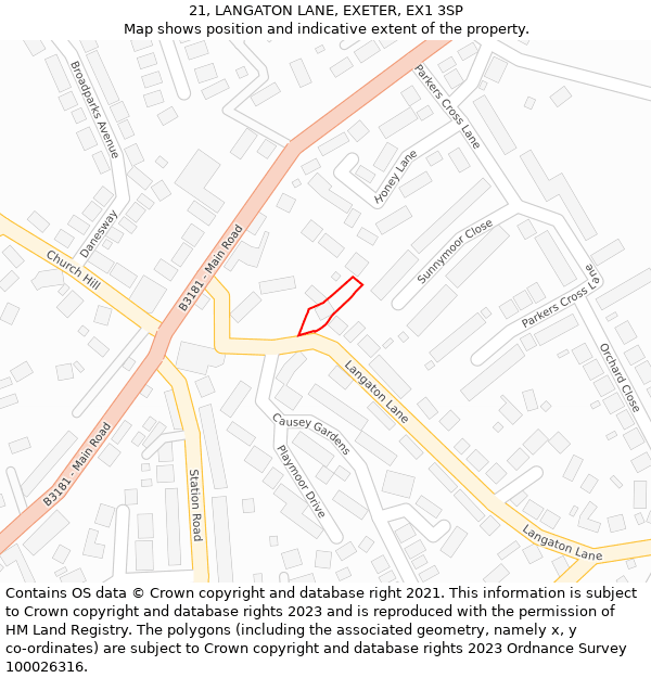 21, LANGATON LANE, EXETER, EX1 3SP: Location map and indicative extent of plot