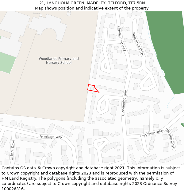 21, LANGHOLM GREEN, MADELEY, TELFORD, TF7 5RN: Location map and indicative extent of plot