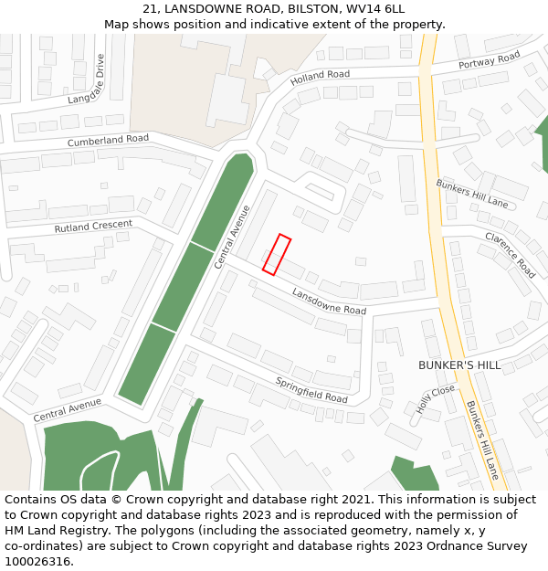 21, LANSDOWNE ROAD, BILSTON, WV14 6LL: Location map and indicative extent of plot