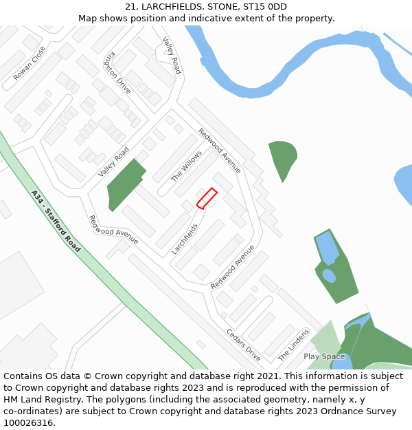 21, LARCHFIELDS, STONE, ST15 0DD: Location map and indicative extent of plot