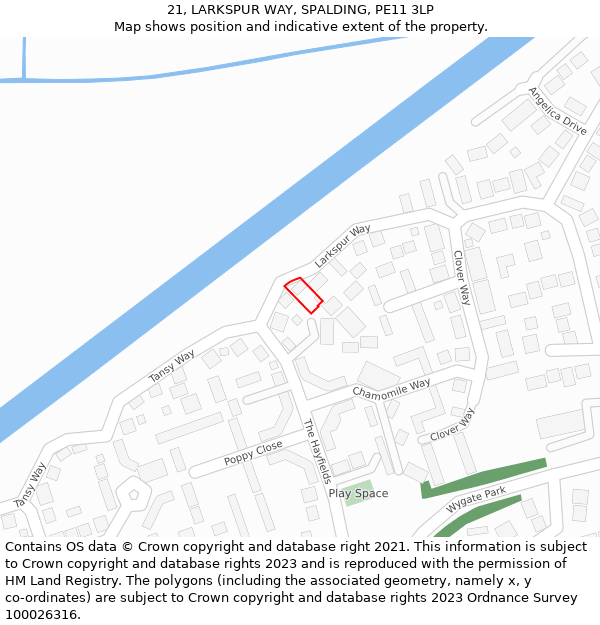 21, LARKSPUR WAY, SPALDING, PE11 3LP: Location map and indicative extent of plot