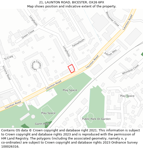 21, LAUNTON ROAD, BICESTER, OX26 6PX: Location map and indicative extent of plot