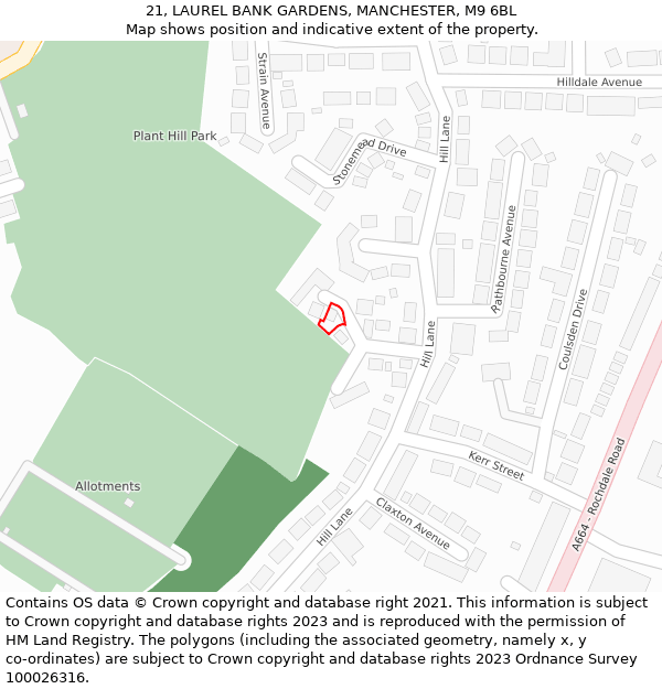 21, LAUREL BANK GARDENS, MANCHESTER, M9 6BL: Location map and indicative extent of plot