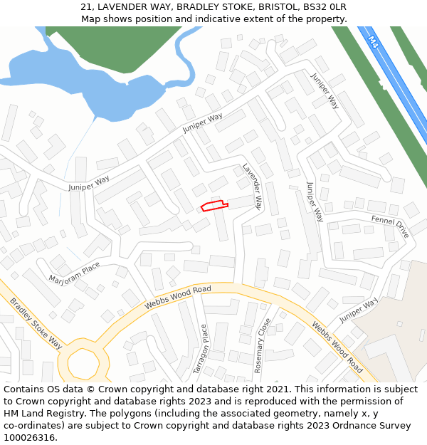 21, LAVENDER WAY, BRADLEY STOKE, BRISTOL, BS32 0LR: Location map and indicative extent of plot