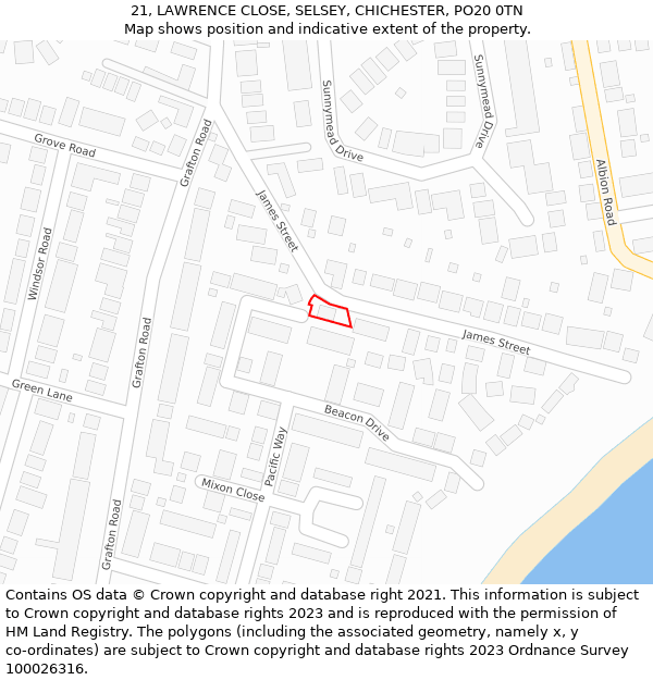 21, LAWRENCE CLOSE, SELSEY, CHICHESTER, PO20 0TN: Location map and indicative extent of plot